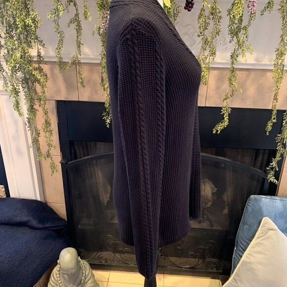 Nautica Women's L black cable V neck shawl collar cotton sweater - Picture 4 of 8